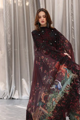 Musferah Saad - Crimson Noir - Black - Tissue Silk & Chiffon - 3 Piece